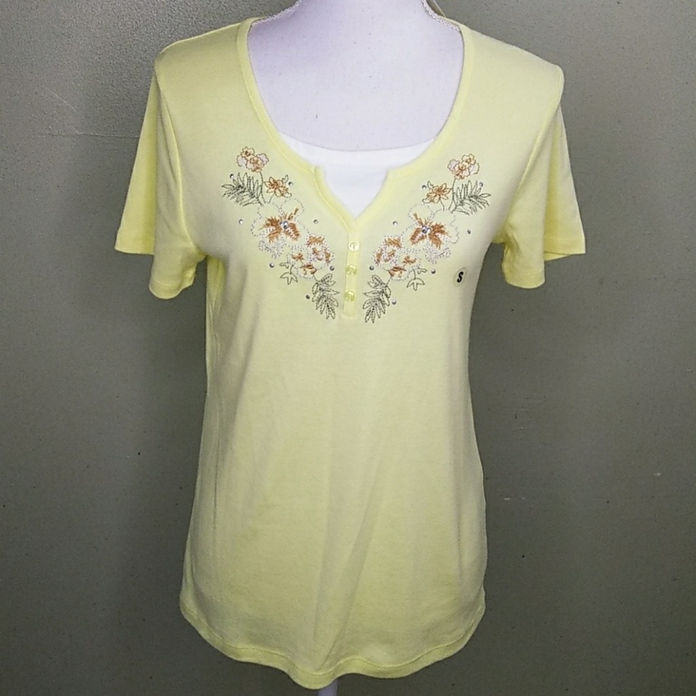 I.B. Diffusion Butter Yellow Embroidered Top - S - NWT